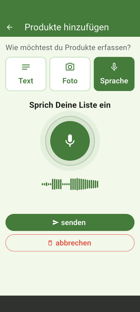 Produkte per Sprache erfassen in Listikus